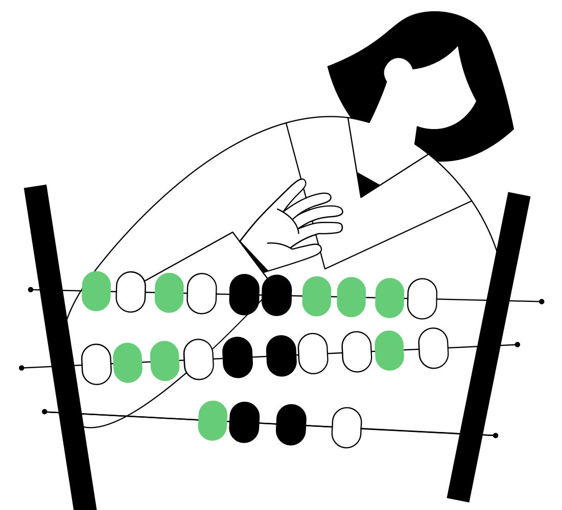 An illustration of a woman moving pieces on a abacus
