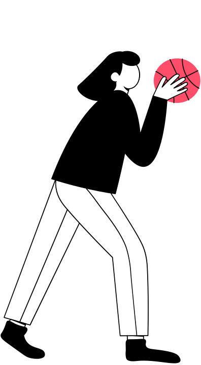Illustration of a woman going to make a three-point shot with a basketball