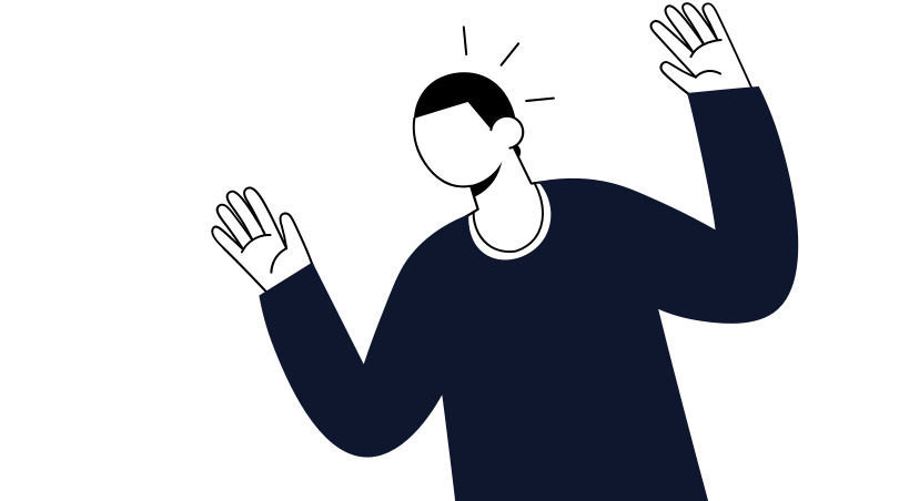 An illustration of a suprised man realising that Cadmus is the perfect solution for his assessment needs